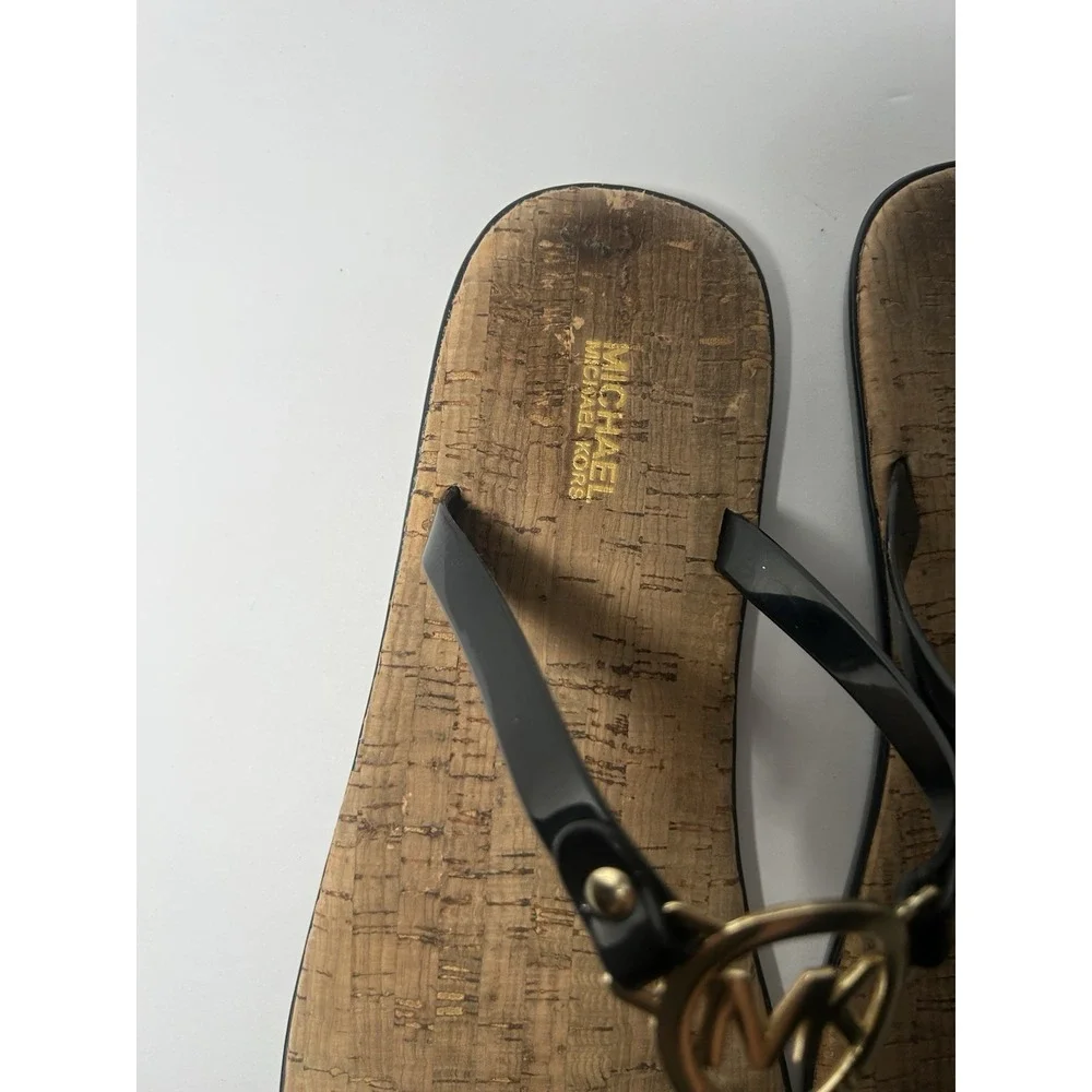 Michael‎ Kors Charm Jelly Women Thong Sandals Red Gold MK Logo Cork PVC Sz 10 M